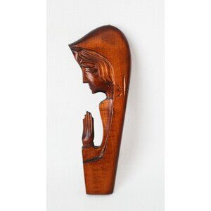 Vintage Madonna Virgin Mary Wood Carving Wall Hanging